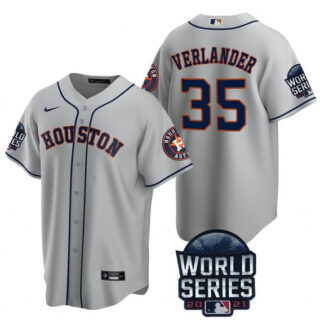 Men's Houston Astros #35 Justin Verlander 2021 Grey World Series Cool Base Stitched Baseball Jersey