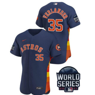 Men's Houston Astros #35 Justin Verlander 2021 Navy World Series Flex Base Stitched Baseball Jersey