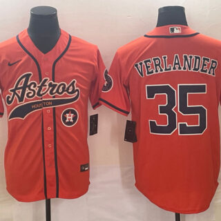 Men's Houston Astros #35 Justin Verlander Orange With Patch Cool Base Stitched Baseball Jersey
