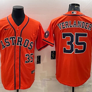 Men's Houston Astros #35 Justin Verlander Orange With Patch Cool Base Stitched Jersey