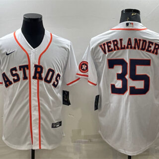 Men's Houston Astros #35 Justin Verlander White With Patch Cool Base Stitched Jersey