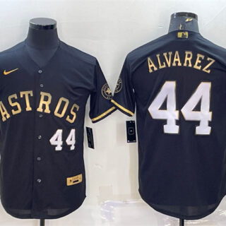 Men's Houston Astros #44 Yordan Alvarez Black Gold 2022 World Series Stitched Baseball Jersey