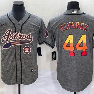 Men's Houston Astros #44 Yordan Alvarez Gray With Patch Cool Base Stitched Baseball Jersey