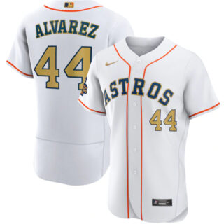 Men's Houston Astros #44 Yordan Alvarez White 2023 Gold Collection With World Serise Champions Patch Stitched Baseball Jersey