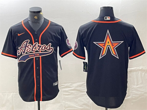 Men's Houston Astros Black Team Big Logo With Patch Cool Base Stitched Baseball Jerseys