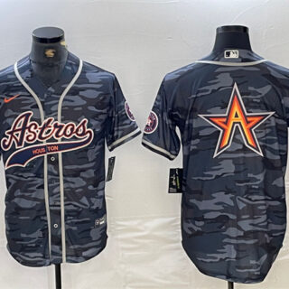 Men's Houston Astros Gray Camo Team Big Logo With Patch Cool Base Stitched Baseball Jersey