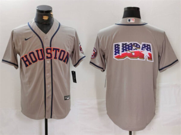 Men's Houston Astros Gray Team Big Logo With Patch Cool Base Stitched Baseball Jersey
