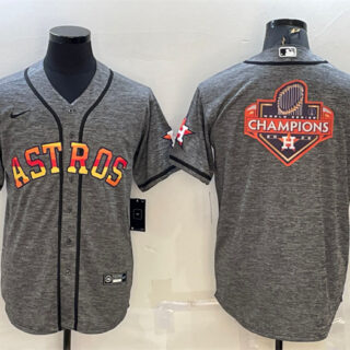 Men's Houston Astros Grey 2022 World Series Champions Team Big Logo Cool Base Stitched Baseball Jersey