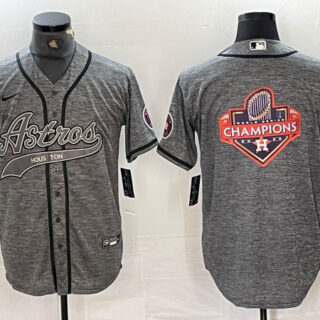 Men's Houston Astros Grey Team Big Logo With Patch Cool Base Stitched Baseball Jersey 2