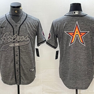 Men's Houston Astros Grey Team Big Logo With Patch Cool Base Stitched Baseball Jersey