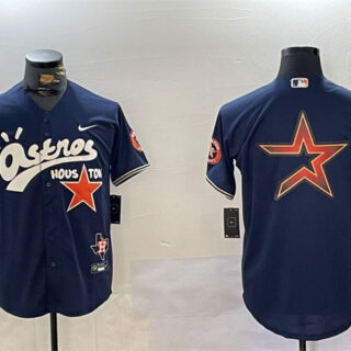 Men's Houston Astros Navy Team Big Logo Cactus Jack Style Vapor Premier Limited Stitched Baseball Jerseys