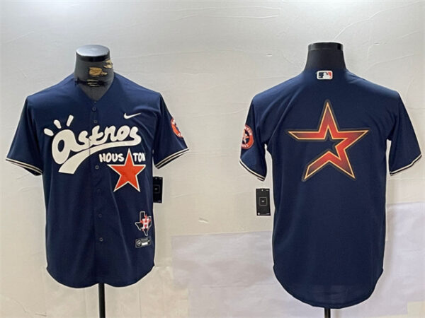 Men's Houston Astros Navy Team Big Logo Cactus Jack Style Vapor Premier Limited Stitched Baseball Jerseys