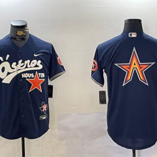 Men's Houston Astros Navy Team Big Logo Cactus Jack Style Vapor Premier Limited Stitched Baseball Jersey