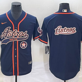 Men's Houston Astros Navy Team Big Logo With Patch Cool Base Stitched Baseball Jersey