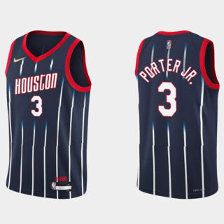 Men's Houston Rockets #3 Kevin Porter Jr. 2021 22 City Edition 75th Anniversary Navy Stitched Basketball Jersey