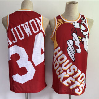 Men's Houston Rockets #34 Hakeem Olajuwon Red Big Face Stitched Jersey