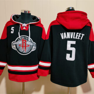Men's Houston Rockets #5 Fred VanVleet Black Red Lace-Up Pullover Hoodie