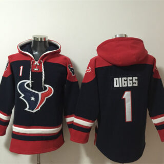 Men's Houston Texans #1 Stefon Diggs Navy Ageless Must-Have Lace-Up Pullover Hoodie