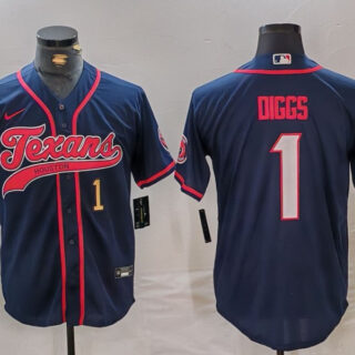 Men's Houston Texans #1 Stefon Diggs Navy With Patch Cool Base Stitched Baseball Jerseys