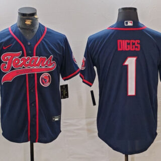 Men's Houston Texans #1 Stefon Diggs Navy With Patch Cool Base Stitched Baseball Jerseys