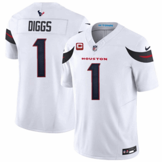 Men's Houston Texans #1 Stefon Diggs White 2024 Vapor F.U.S.E. With 4-Star C Patch Limited Stitched Jersey