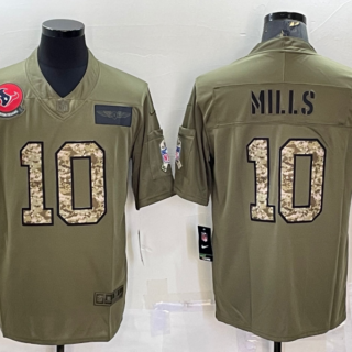Men's Houston Texans #10 Davis Mills Olive Camo Salute To Service Limited Stitched Jersey