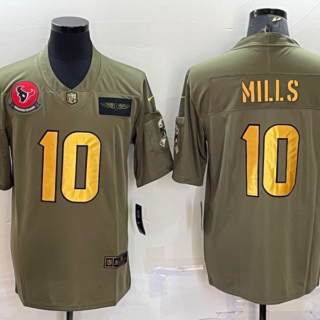 Men's Houston Texans #10 Davis Mills Olive Gold Salute To Service Limited Stitched Jersey