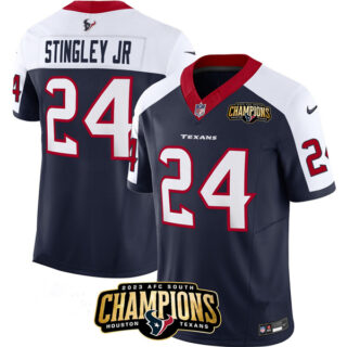 Men's Houston Texans #24 Derek Stingley Jr. Navy White 2023 F.U.S.E. AFC South Champions Patch Limited Stitched Football Jersey