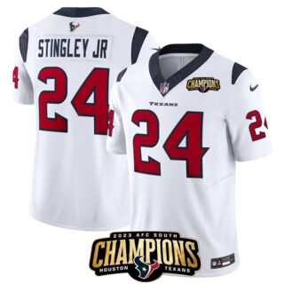 Men's Houston Texans #24 Derek Stingley Jr. White 2023 F.U.S.E. AFC South Champions Patch Vapor Untouchable Limited Stitched Football Jersey