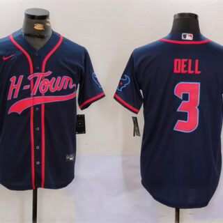 Men's Houston Texans #3 Tank Dell Navy With Patch Cool Base Stitched Baseball Jersey