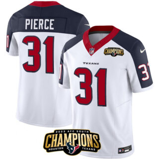 Men's Houston Texans #31 Dameon Pierce White Navy 2023 F.U.S.E. AFC South Champions Patch Limited Stitched Football Jersey