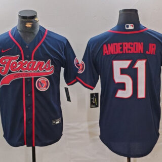 Men's Houston Texans #51 Will Anderson Jr. Navy With Patch Cool Base Stitched Baseball Jerseys