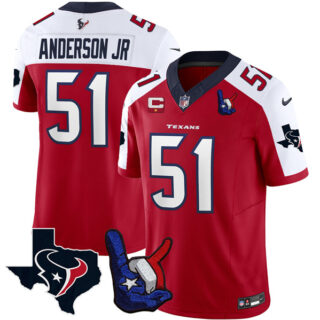 Men's Houston Texans #51 Will Anderson Jr. Red White 2023 F.U.S.E. With 1-Star C And Hand Sign Throwing Up The H Patch Vapor Untouchable Limited Stitched Football Jersey