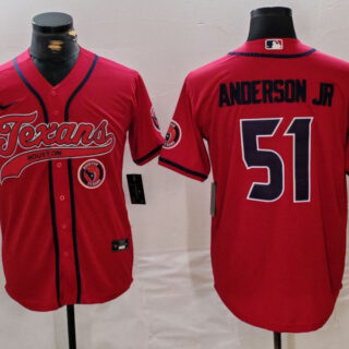Men's Houston Texans #51 Will Anderson Jr. Red With Patch Cool Base Stitched Baseball Jerseys