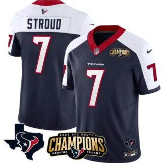 Men's Houston Texans #7 C.J. Stroud Navy White 2023 F.U.S.E. AFC South Champions Patch And Team Logo Patch Vapor Untouchable Limited Stitched Football Jersey