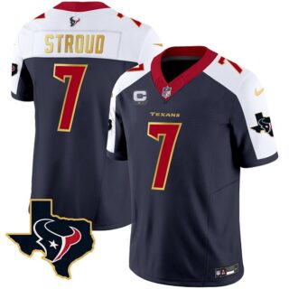 Men's Houston Texans #7 C.J. Stroud Navy White 2023 F.U.S.E. With 1-Star C And Team Logo Patch Limited Stitched Football Jersey