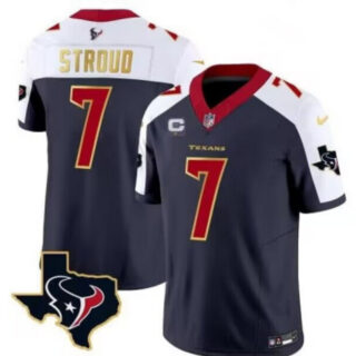 Men's Houston Texans #7 C.J. Stroud Navy White Gold 2024 F.U.S.E. With 1-Star C Patch Limited Stitched Jersey