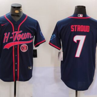 Men's Houston Texans #7 C.J. Stroud Navy With Patch Cool Base Stitched Baseball Jerseys