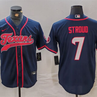 Men's Houston Texans #7 C.J. Stroud Navy With Patch Cool Base Stitched Baseball Jersey