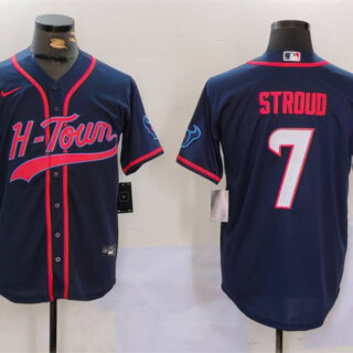 Men's Houston Texans #7 C.J. Stroud Navy With Patch Cool Base Stitched Baseball Jersey