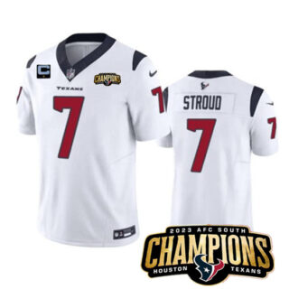 Men's Houston Texans #7 C.J. Stroud White 2023 F.U.S.E. With 1-Star C Patch And AFC South Champions Patch Vapor Untouchable Limited Stitched Football Jersey