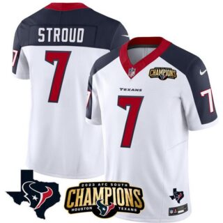 Men's Houston Texans #7 C.J. Stroud White Navy 2023 F.U.S.E. AFC South Champions Patch And Team Logo Patch Vapor Untouchable Limited Stitched Football Jersey
