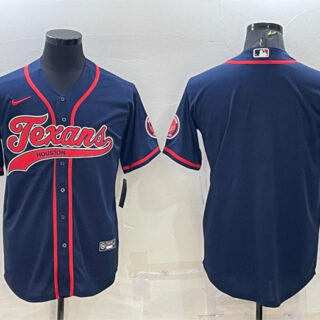 Men's Houston Texans Blank Navy With Patch Cool Base Stitched Baseball Jersey