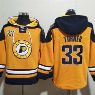 Men's Indiana Pacers #33 Myles Turner Yellow Lace-Up Pullover Hoodie