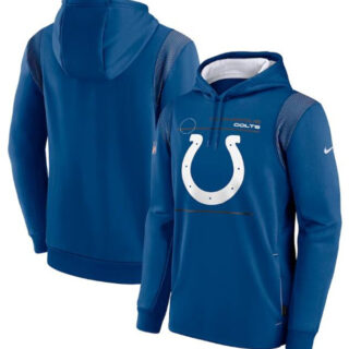 Men's Indianapolis Colts 2021 Royal Sideline Logo Performance Pullover Hoodie