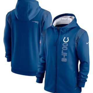 Men's Indianapolis Colts 2021 Royal Sideline Team Performance Full-Zip Hoodie