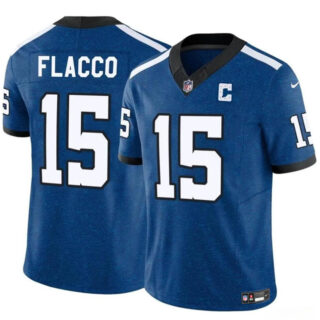 Men's Indianapolis Colts #15 Joe Flacco Blue 2024 F.U.S.E. Throwback Vapor Limited Stitched Football Jersey