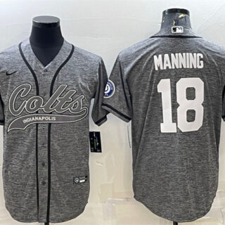 Men's Indianapolis Colts #18 Peyton Manning Grey With Patch Cool Base Stitched Baseball Jersey