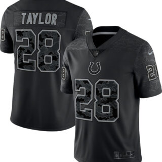 Men's Indianapolis Colts #28 Jonathan Taylor Black Reflective Limited Stitched Football Jersey