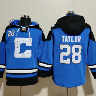Men's Indianapolis Colts #28 Jonathan Taylor Blue Ageless Must-Have Lace-Up Pullover Hoodie